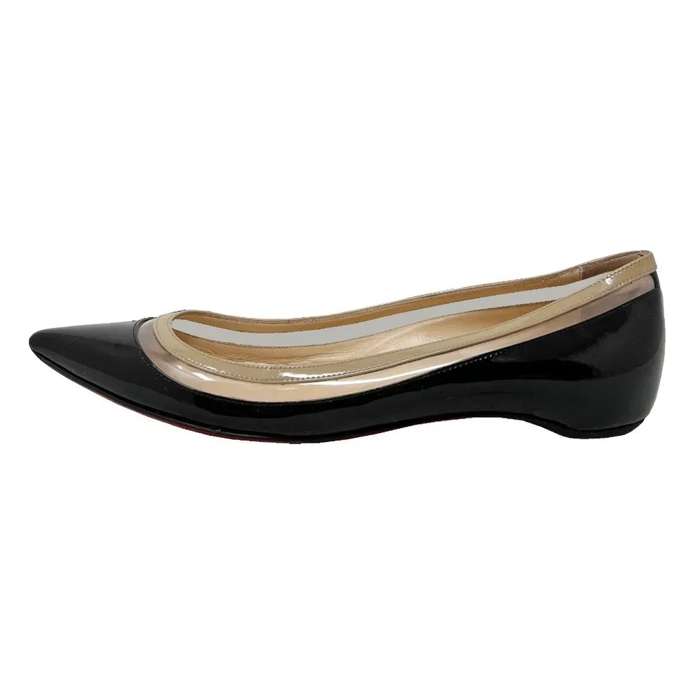 Christian Louboutin Shoes Paulina Black Tan Patent Leather PVC Pointed Toe Flats - Picture 3 of 9